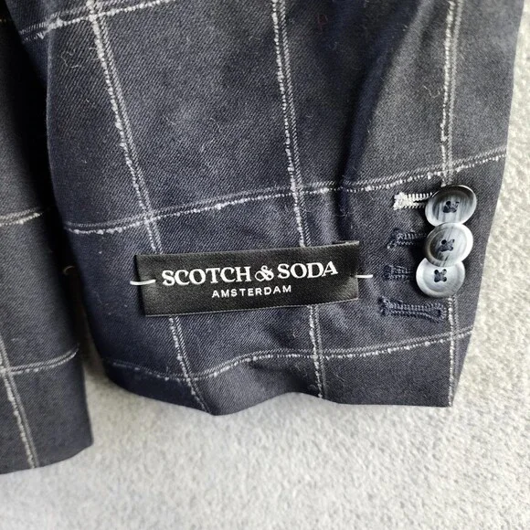 Scotch & Soda Windowpane Check Wool Sportcoat Men's 38R Navy/Grey Front Button